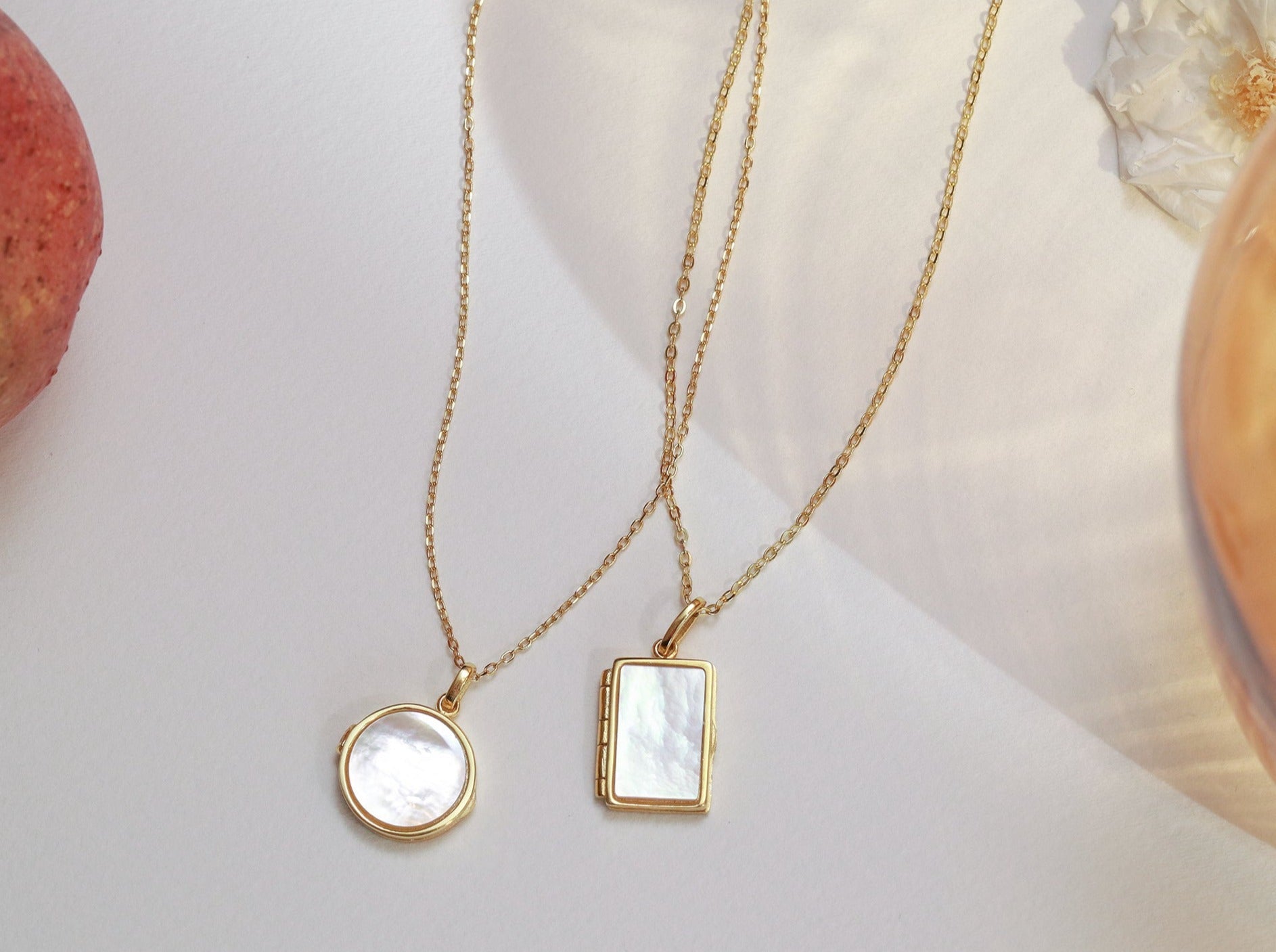 Mother of Pearl Locket Necklace-Jewelry > Necklaces > Lockets-EcoPhilia