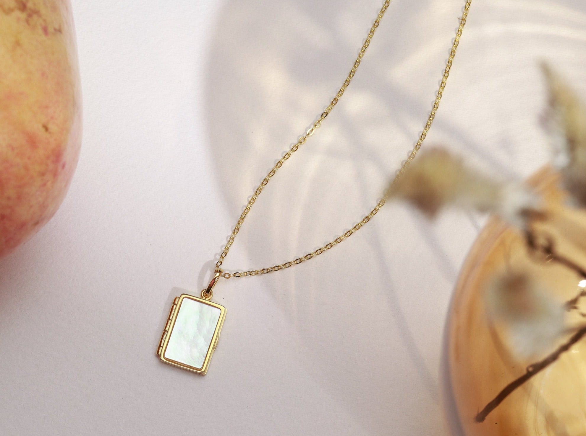 Mother of Pearl Locket Necklace-Jewelry > Necklaces > Lockets-EcoPhilia