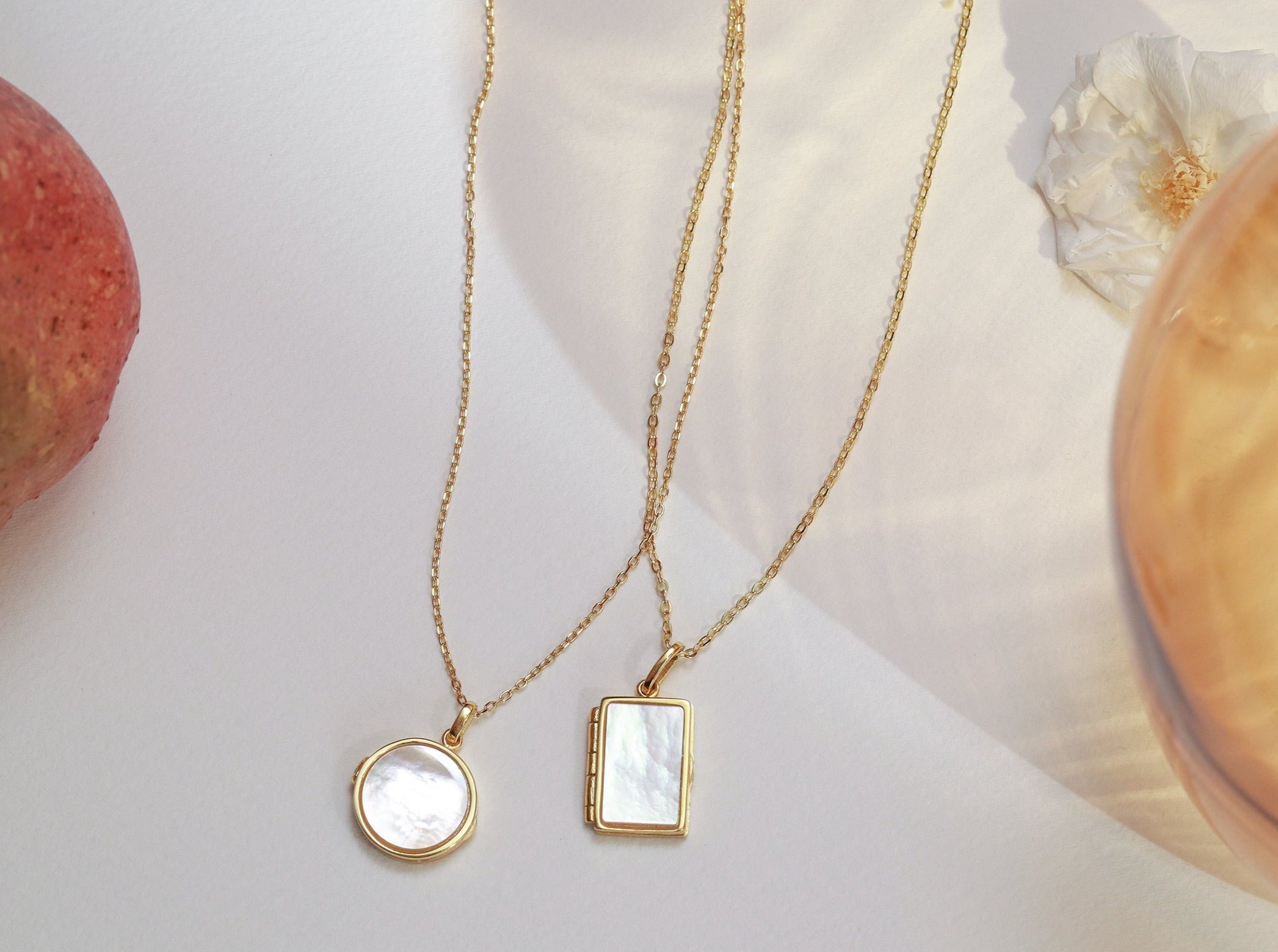 Mother of Pearl Locket Necklace-Jewelry > Necklaces > Lockets-EcoPhilia