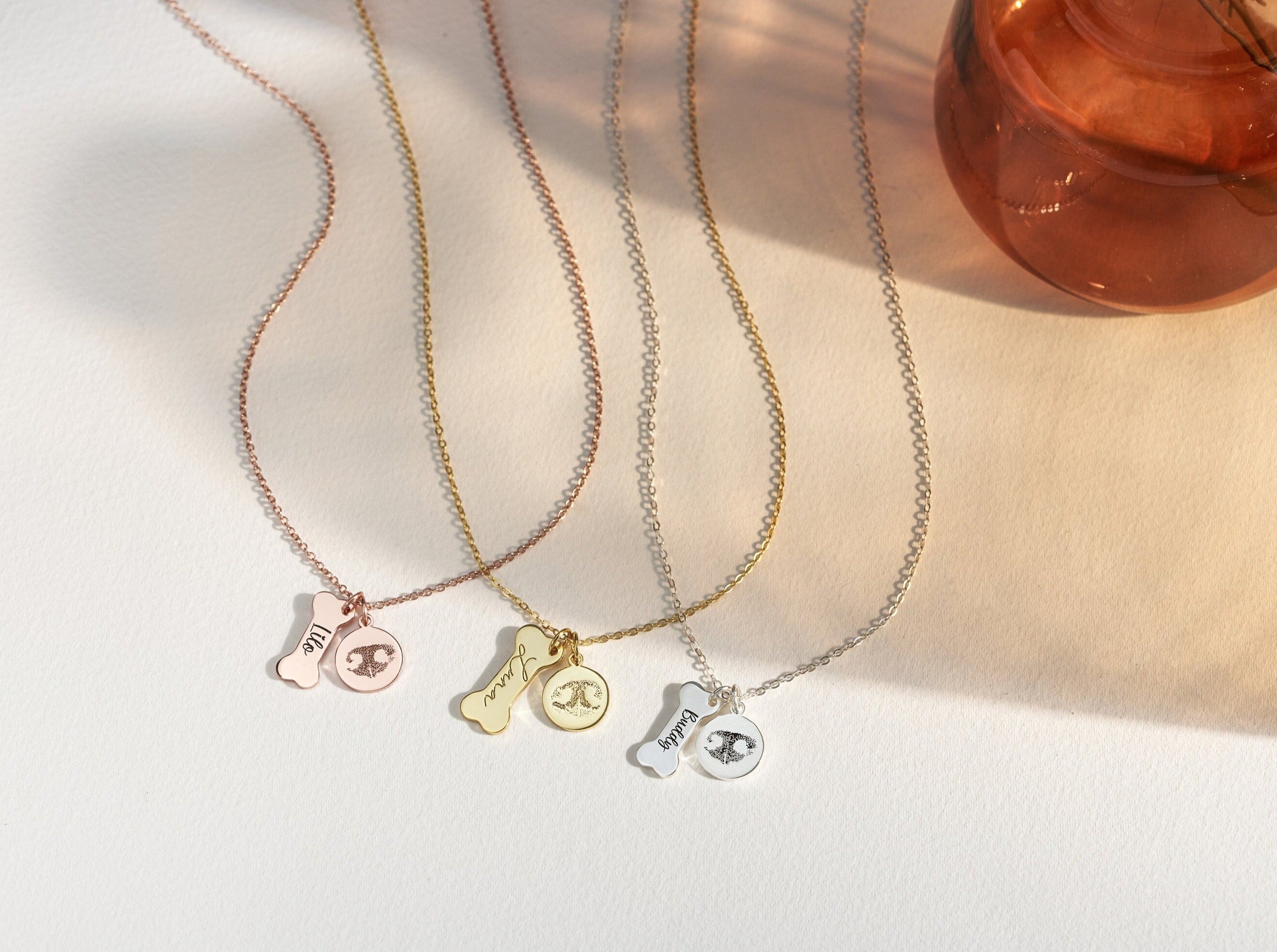 Nose Print Necklace Disc with Bone Charm-Jewelry > Necklaces > Pendant Necklaces-EcoPhilia