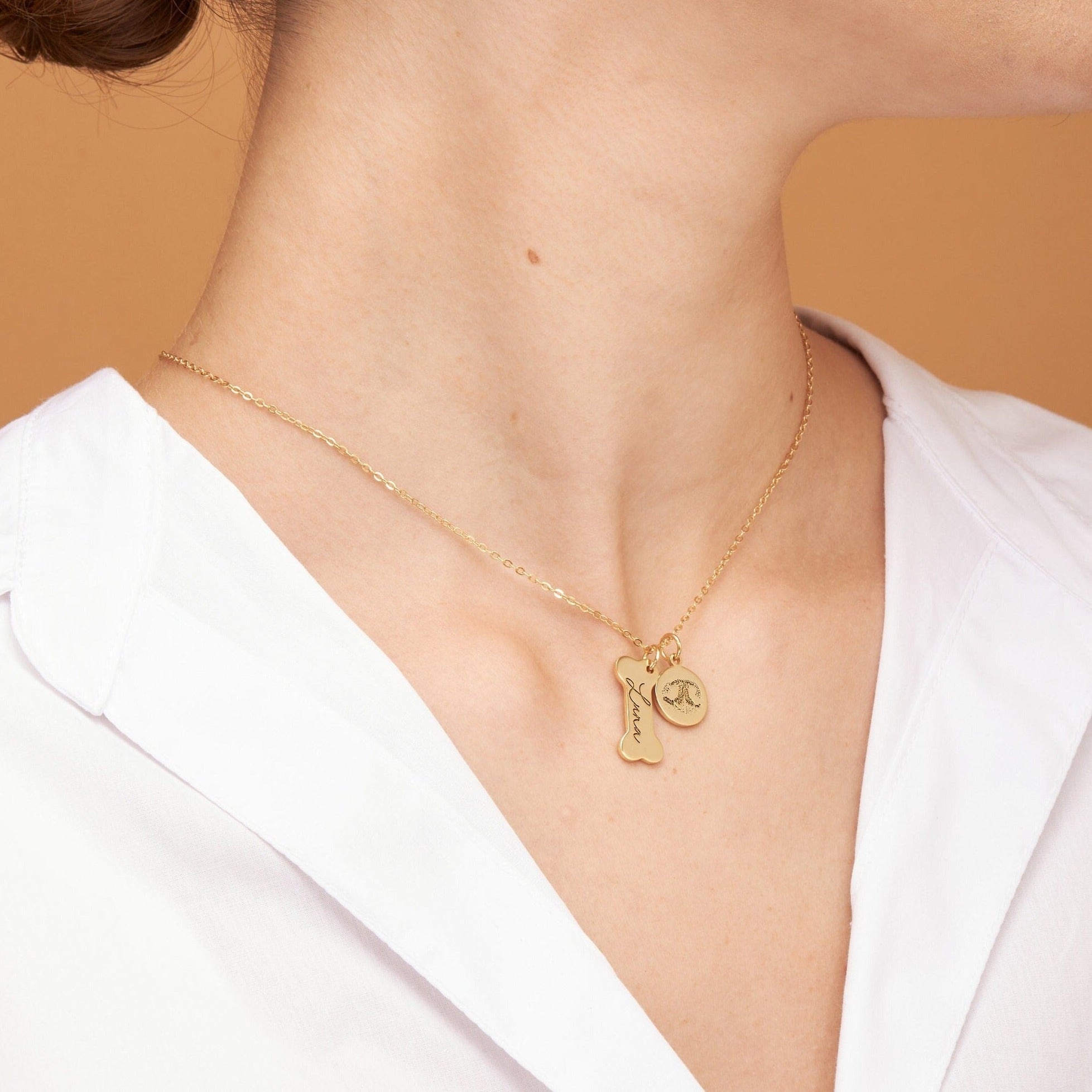 Nose Print Necklace Disc with Bone Charm-Jewelry > Necklaces > Pendant Necklaces-EcoPhilia