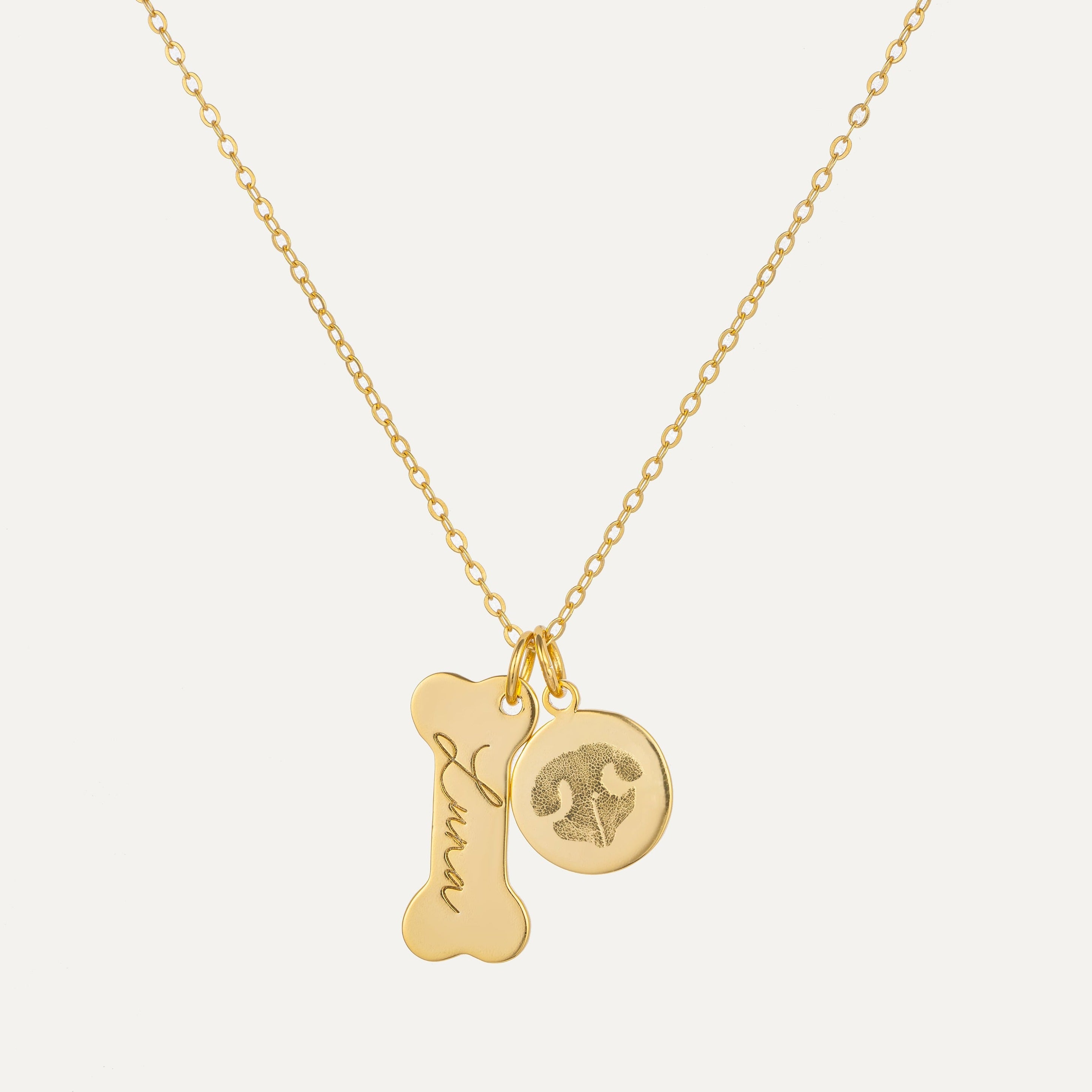 Nose Print Necklace Disc with Bone Charm-Jewelry > Necklaces > Pendant Necklaces-EcoPhilia