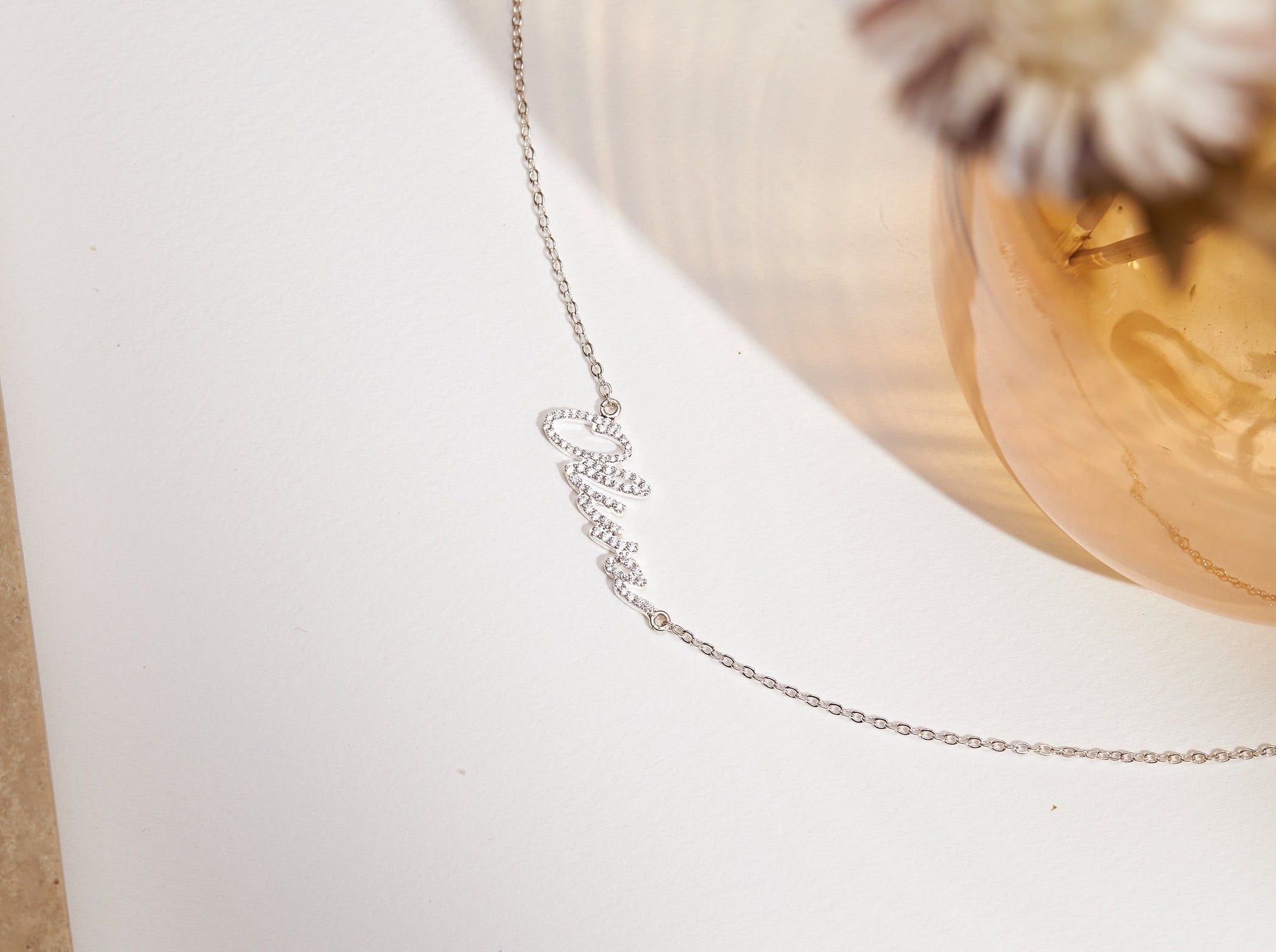 Pavé Handwriting Necklace-Jewelry > Necklaces > Monogram & Name Necklaces-EcoPhilia