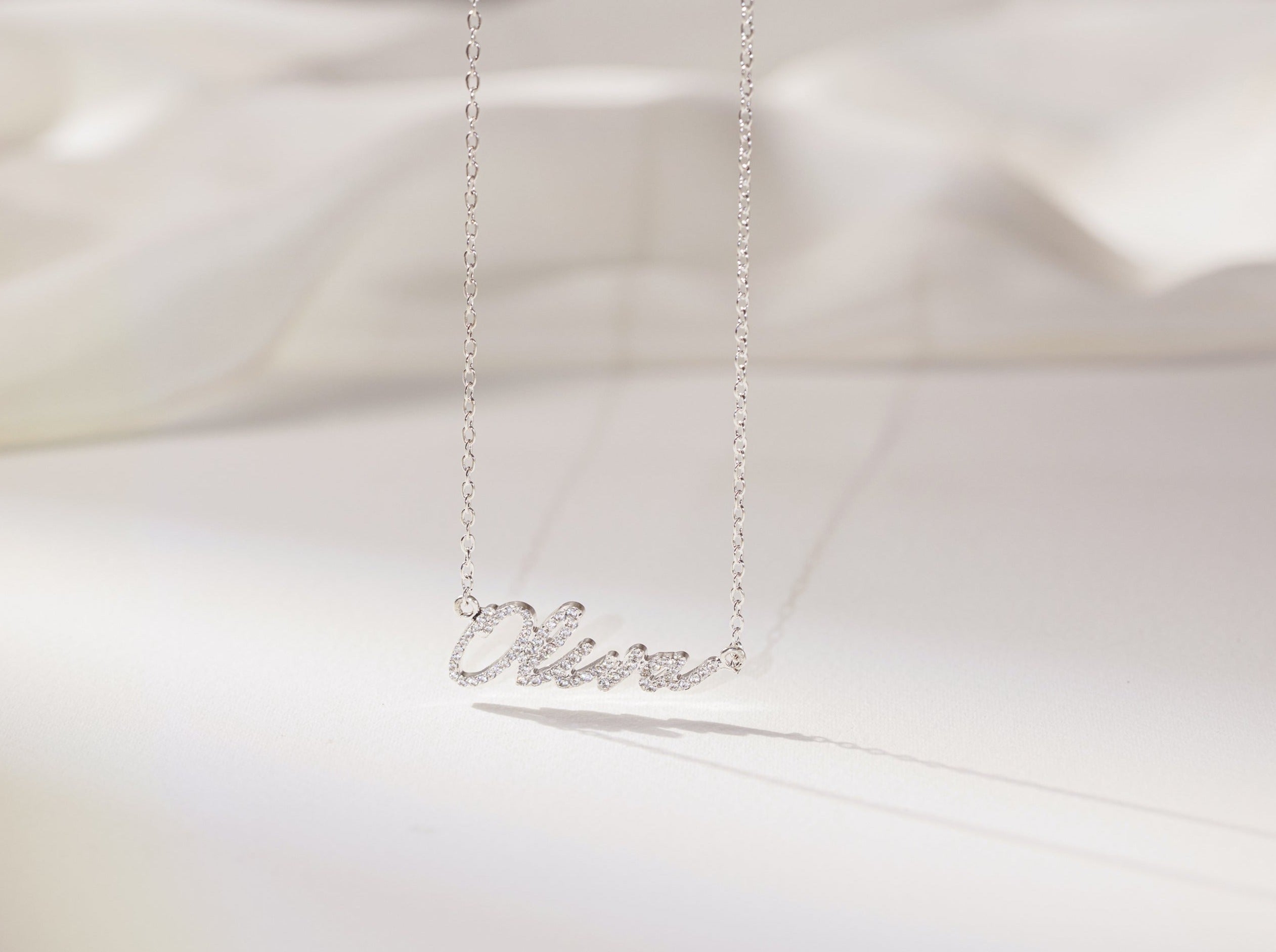 Pavé Handwriting Necklace-Jewelry > Necklaces > Monogram & Name Necklaces-EcoPhilia