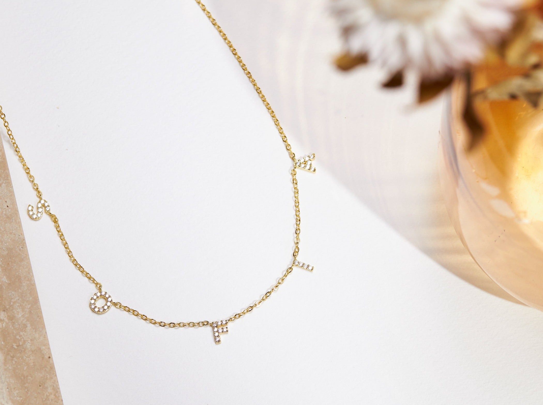 Pavé Letter Name Necklace-Jewelry > Necklaces > Monogram & Name Necklaces-EcoPhilia