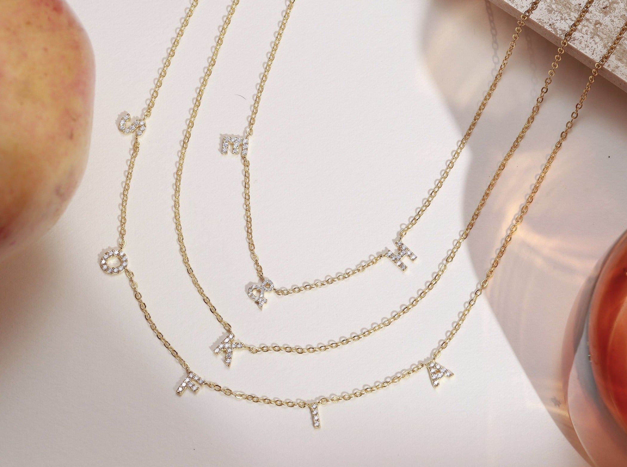 Pavé Letter Name Necklace-Jewelry > Necklaces > Monogram & Name Necklaces-EcoPhilia