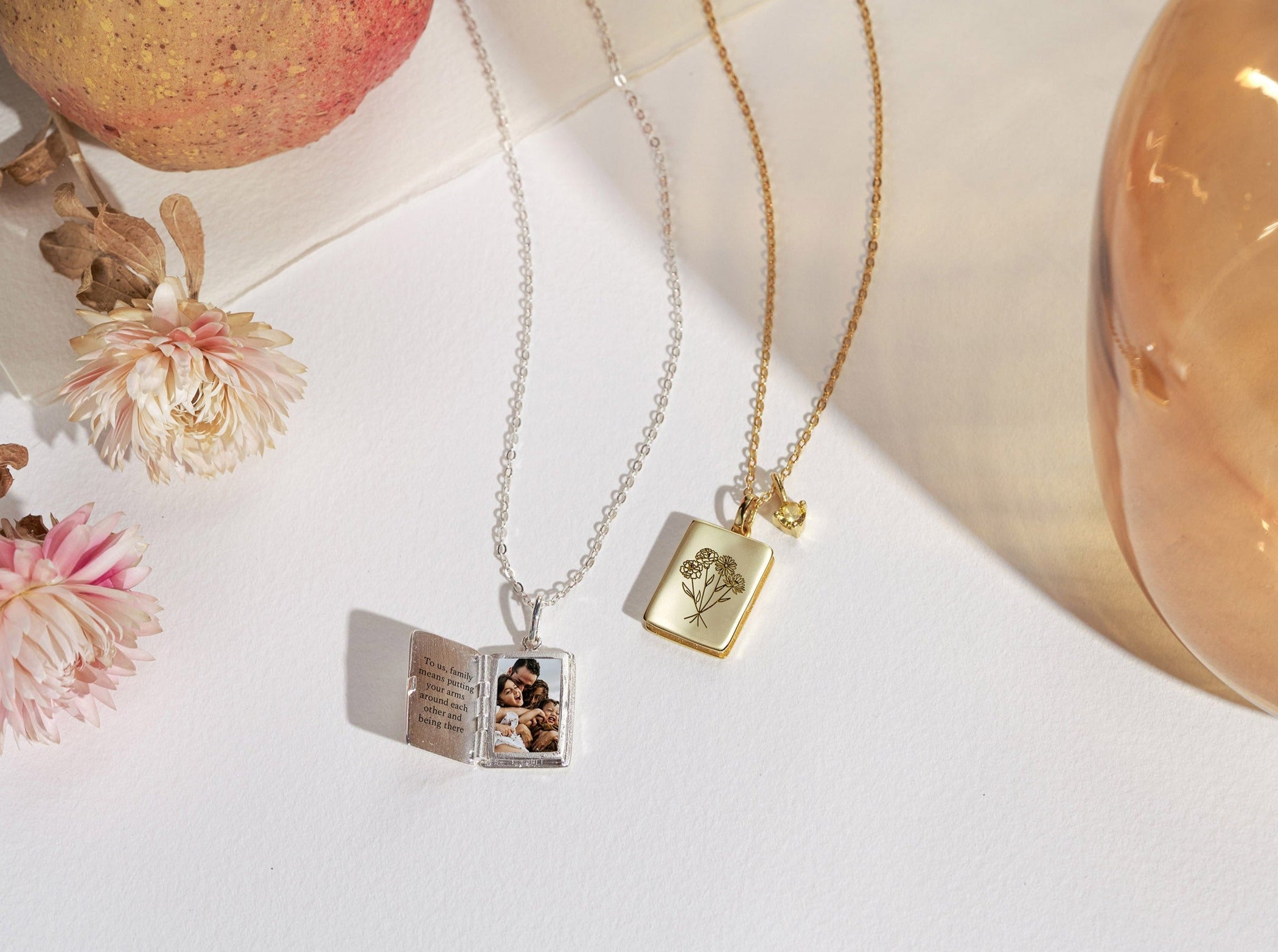 Personalized Birth Flower Engraved Book Locket Necklace | Jewelry ...