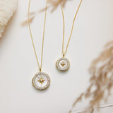 Mother Of Pearl Locket - Northern Star Engraved Photo Locket Necklace