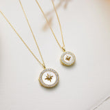 Mother Of Pearl Locket - Northern Star Engraved Photo Locket Necklace